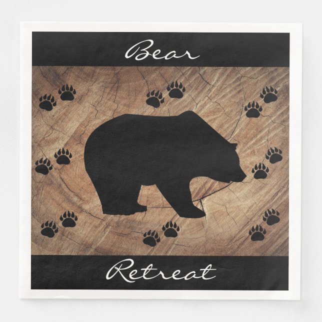 Black Bear And Bear Paws Napkin (Front)