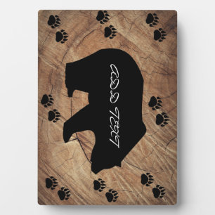 Black Bear And Bear Paws Plaque