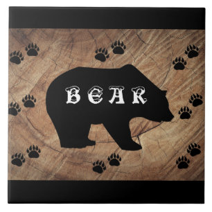 Black Bear And Bear Paws Tile