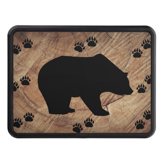 Black Bear And Bear Paws Trailer Hitch Cover (Front)