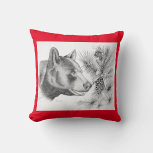 Black Bear and Christmas Tree Throw Pillow