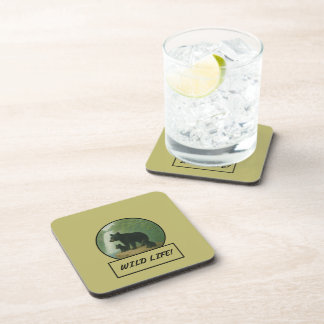 Black Bear and Cubs Dark Khaki Coaster Set