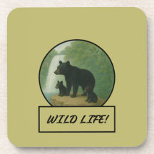 Black Bear and Cubs Dark Khaki Coaster Set