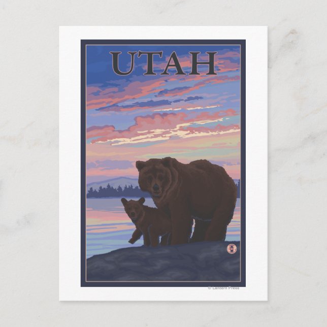 Black Bear and CubUtah Postcard (Front)