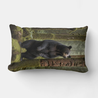 Black Bear and Totem Pole Wildlife Art Lumbar Pillow