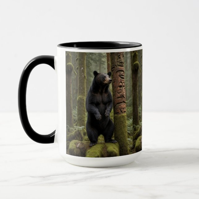 Black Bear and Totem Pole Wildlife Art Mug (Left)