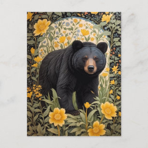 Black Bear And Yellow Buttercup Flowers Postcard