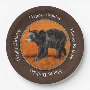 Black Bear Autumn Earth Brown Paper Plate
