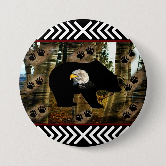 Black Bear Bald Eagle Bear Paw Prints Wilderness 3 Inch Round Button (Front)