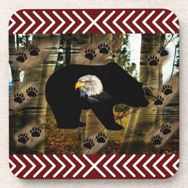 Black Bear Bald Eagle Bear Paw Prints Wilderness Coaster (Front)