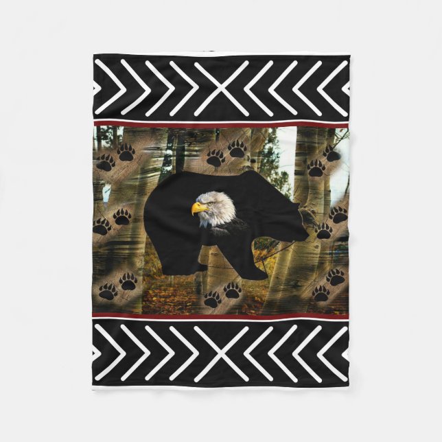 Black Bear Bald Eagle Bear Paw Prints Wilderness Fleece Blanket (Front)
