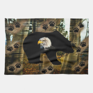 Black Bear Bald Eagle Bear Paw Prints Wilderness Kitchen Towel