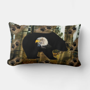 Black Bear Bald Eagle Bear Paw Prints Wilderness Lumbar Pillow