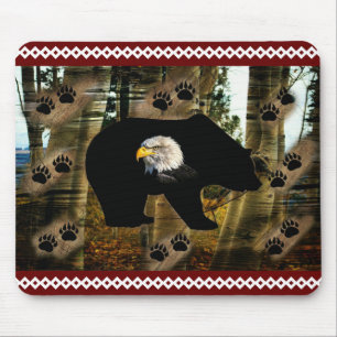 Black Bear Bald Eagle Bear Paw Prints Wilderness Mouse Pad