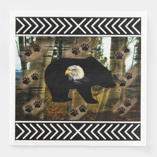 Black Bear Bald Eagle Bear Paw Prints Wilderness Napkin