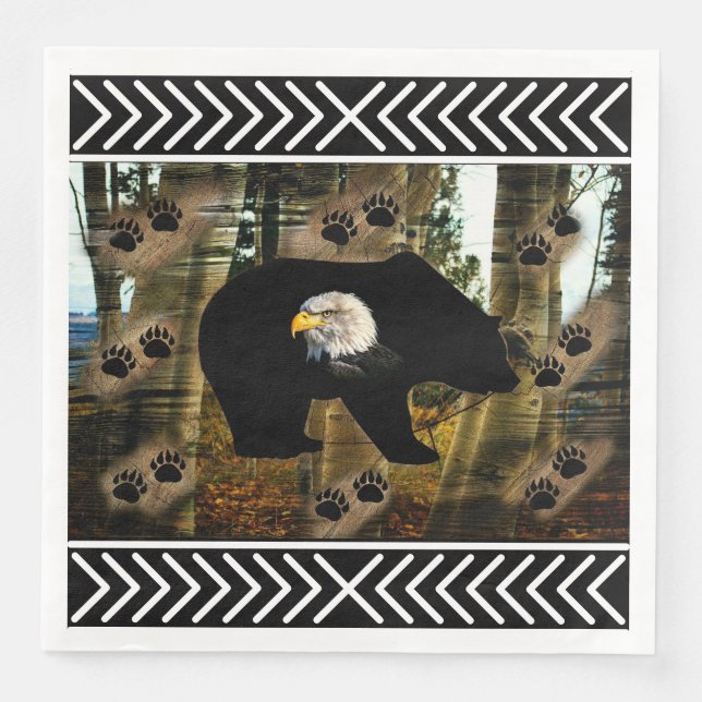 Black Bear Bald Eagle Bear Paw Prints Wilderness Napkin (Front)