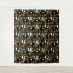 Black Bear Bald Eagle Bear Paw Prints Wilderness Tapestry