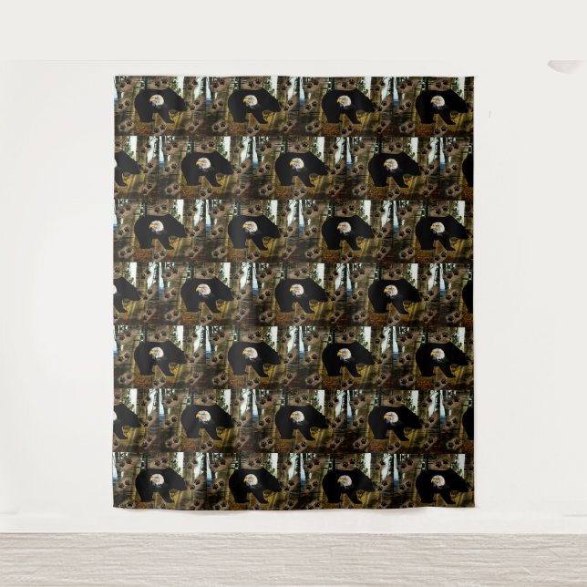 Black Bear Bald Eagle Bear Paw Prints Wilderness Tapestry (Front)