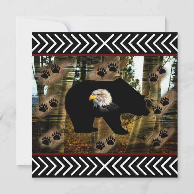 Black Bear Bald Eagle Bear Paw Prints Wilderness Thank You Card (Front)