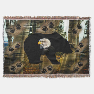 Black Bear Bald Eagle Bear Paw Prints Wilderness Throw Blanket