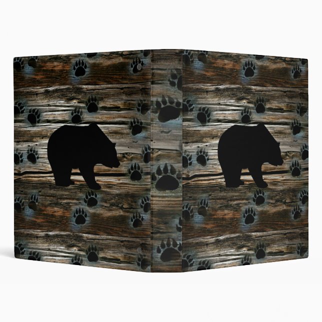 Black Bear Black Bear Paws Rustic Wood Binder (Background)