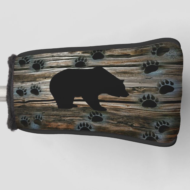 Black Bear Black Bear Paws Rustic Wood Golf Head Cover (Front)