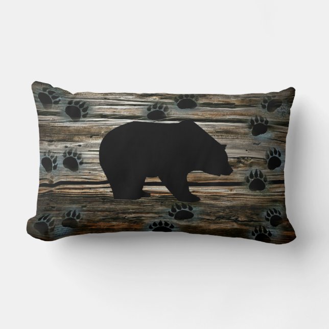 Black Bear Black Bear Paws Rustic Wood Lumbar Pillow (Front)