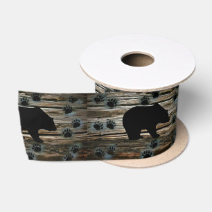 Black Bear Black Bear Paws Rustic Wood Satin Ribbon