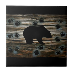 Black Bear Black Bear Paws Rustic Wood Tile