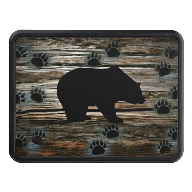 Black Bear Black Bear Paws Rustic Wood Trailer Hitch Cover (Front)