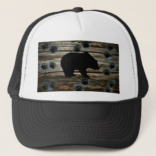Black Bear Black Bear Paws Rustic Wood Trucker Hat