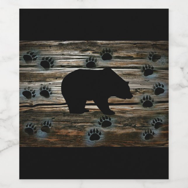 Black Bear Black Bear Paws Rustic Wood Wine Label (Single Label)