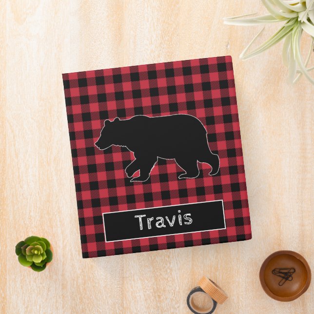 Black Bear Buffalo Plaid Rustic Chequered Pattern Binder (In Situ)