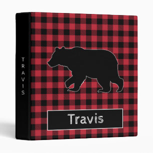 Black Bear Buffalo Plaid Rustic Chequered Pattern Binder