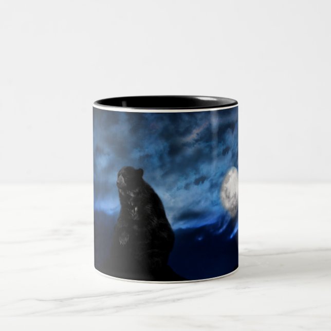 Black bear by moonlight Two-Tone coffee mug (Center)