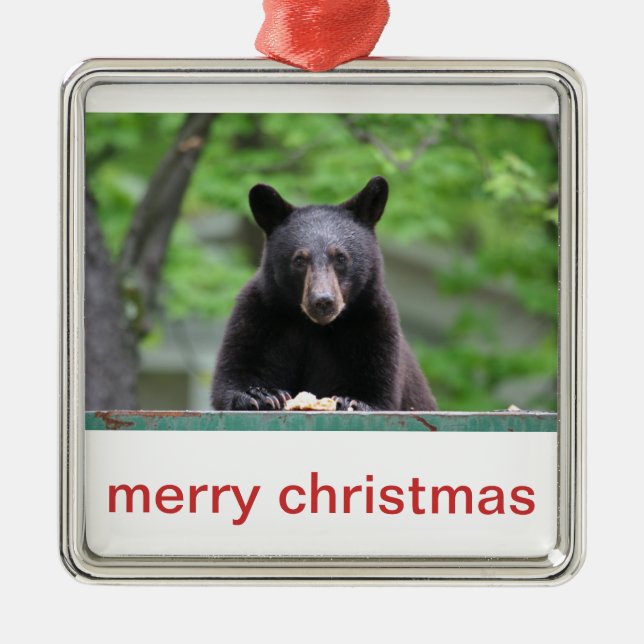 black bear christmas metal ornament (Front)