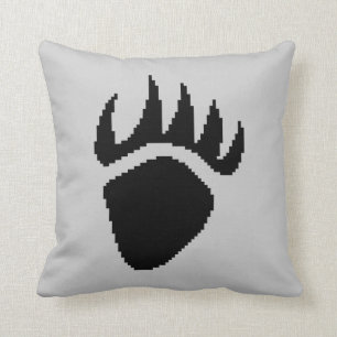 Black Bear Claw Pixel Grey Throw Pillow