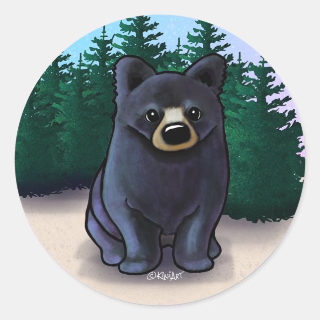 Black Bear Cub Classic Round Sticker (Front)