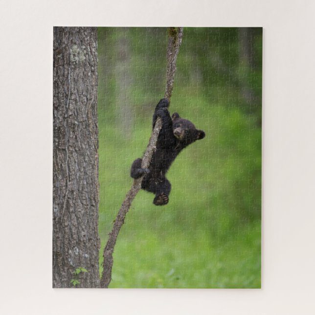 Black Bear Cub playing on Tree Limb Jigsaw Puzzle (Vertical)