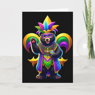 Black Bear Cute Mardi Gras  Card