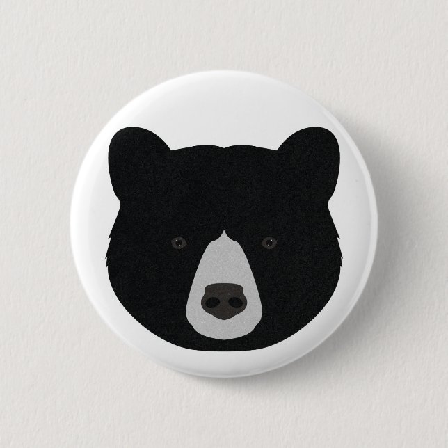 Black Bear Face 2 Inch Round Button (Front)