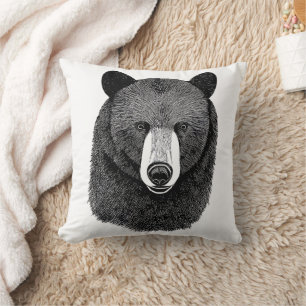 Black Bear Face original Animal art drawing Throw Pillow