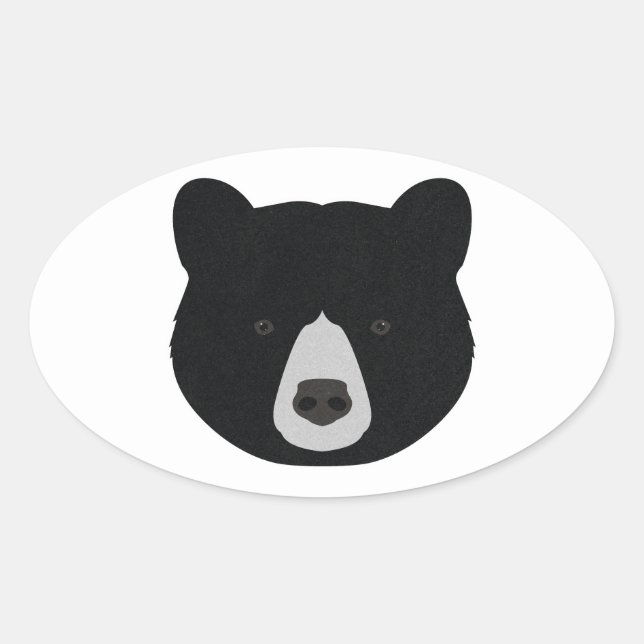Black Bear Face Oval Sticker (Front)