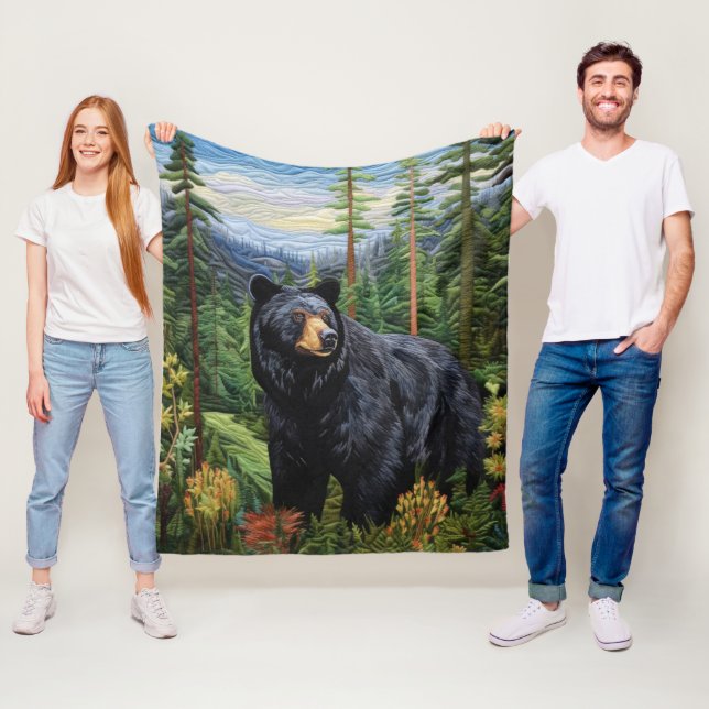 Black Bear Forest Wandering Fleece Blanket (In Situ)
