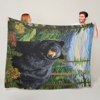 Black Bear Forest Wandering Fleece Blanket