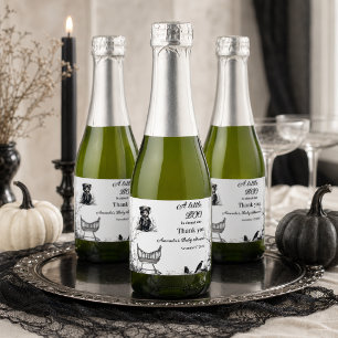 Black Bear Halloween Theme Little Boo Baby Shower  Sparkling Wine Label