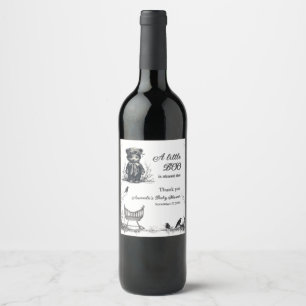 Black Bear Halloween Theme Little Boo Baby Shower  Wine Label