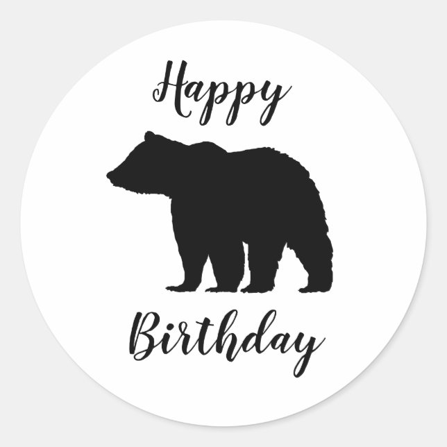 Black Bear Happy Birthday Camper Classic Round Sticker (Front)