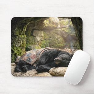 Black Bear Hibernating Under a Quilt Mouse Pad