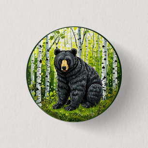 Black Bear in a Birch Forest 1 Inch Round Button